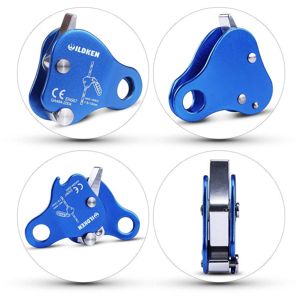 WILDKEN Climbing Ascender Fall Protection Belay Device Climbing Rope Grab for Rock Climbing Mountaineering Tree Arborist Expedition Caving Rescue Aerial Work (Blue)