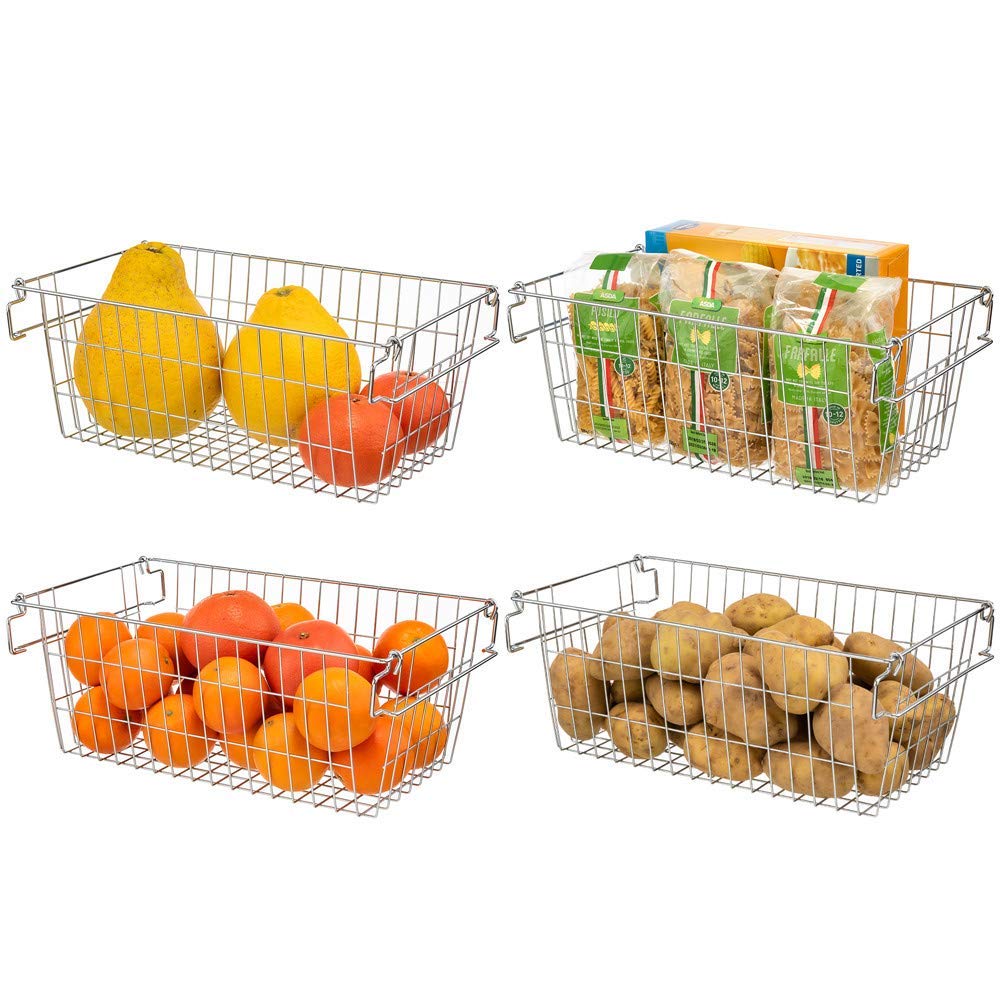 SANNO Chest Freezer Basket Stackable Baskets, Pantry Storage and Organization Chest Freezer Bins Stackable Potato and Onion Storage Bin Metal Baskets for Storage,set of 4