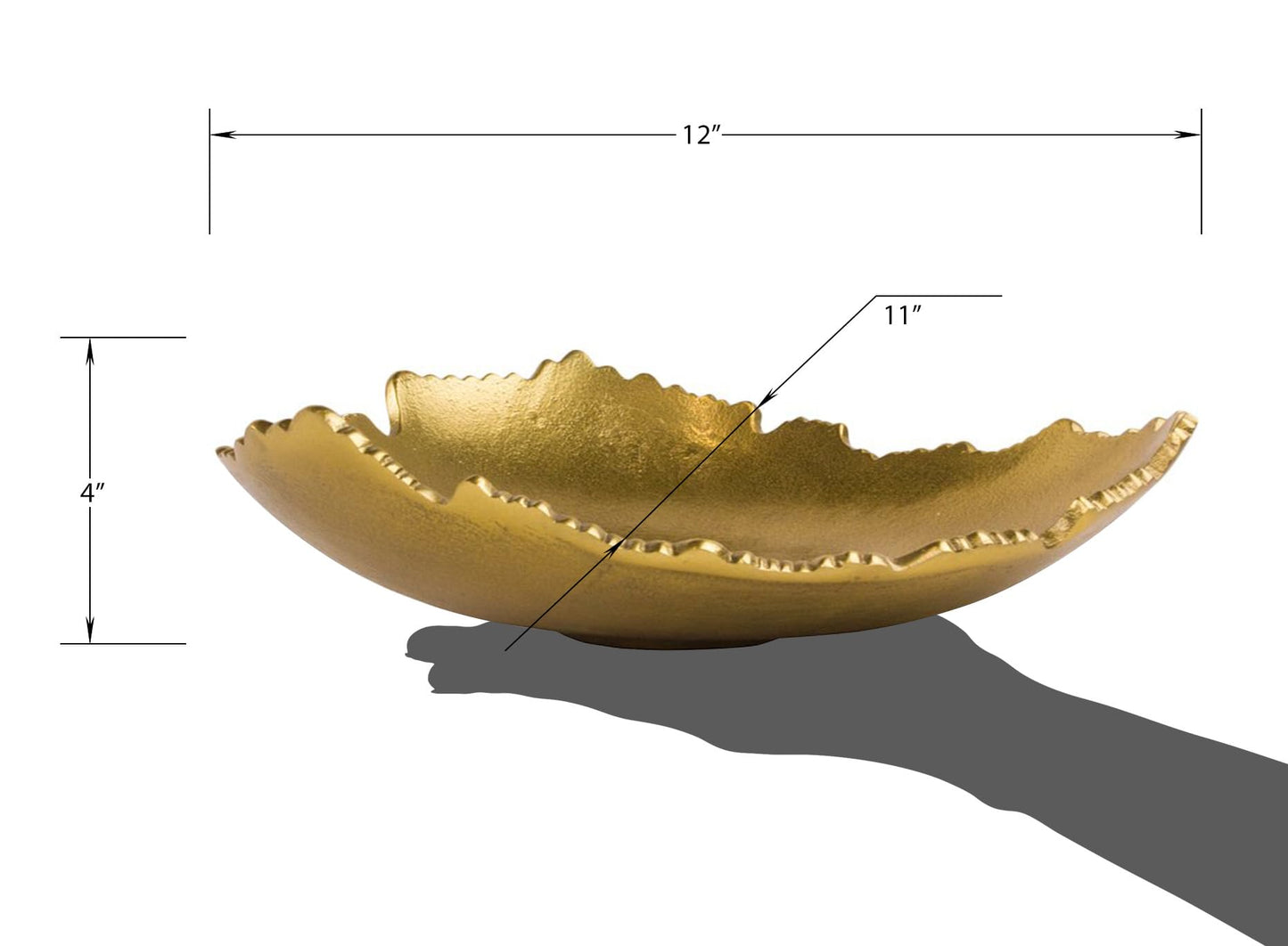 Red Co. 12” Decorative Antique Golden Allure Torn Metal Centerpiece Bowl with Sculpted Edges
