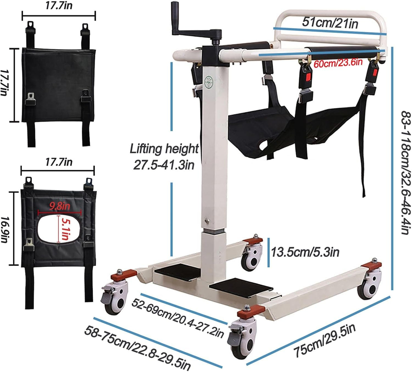 Patient Lift Transfer Chair, Patient Lift for Home, Patient Transfer Lift Wheelchair, Wheelchair Lift for Car, Lightweight Bedside Bathroom Wheelchair for Elderly, 275lbs