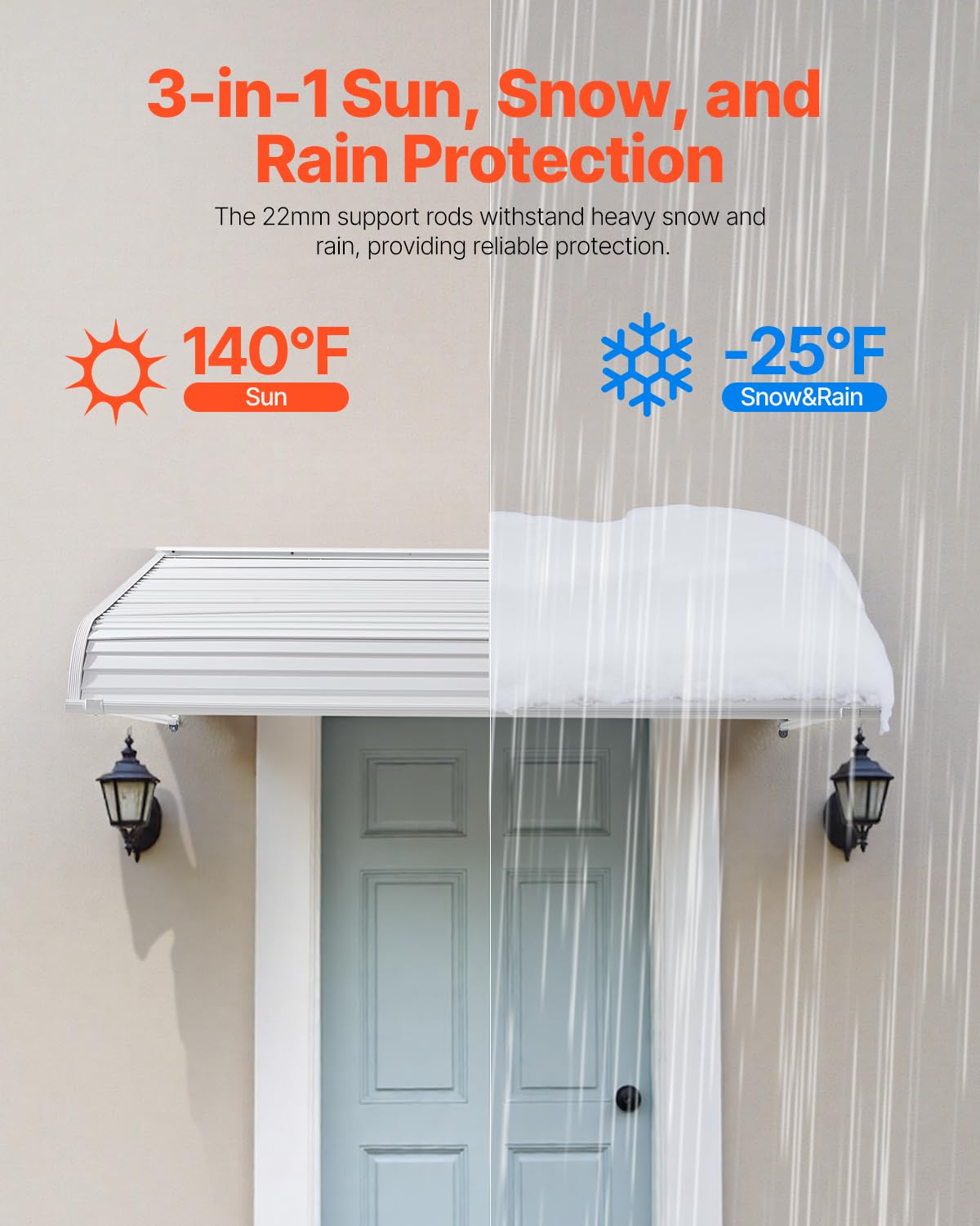 VEVOR Aluminum Awning 60 x 42 in, Durable Window Awning Door Canopy, Lightweight and Stable Aluminum Awnings for Doors Exterior Rain Snow Sunlight Protection for Door Entrance Windows Patio Porch