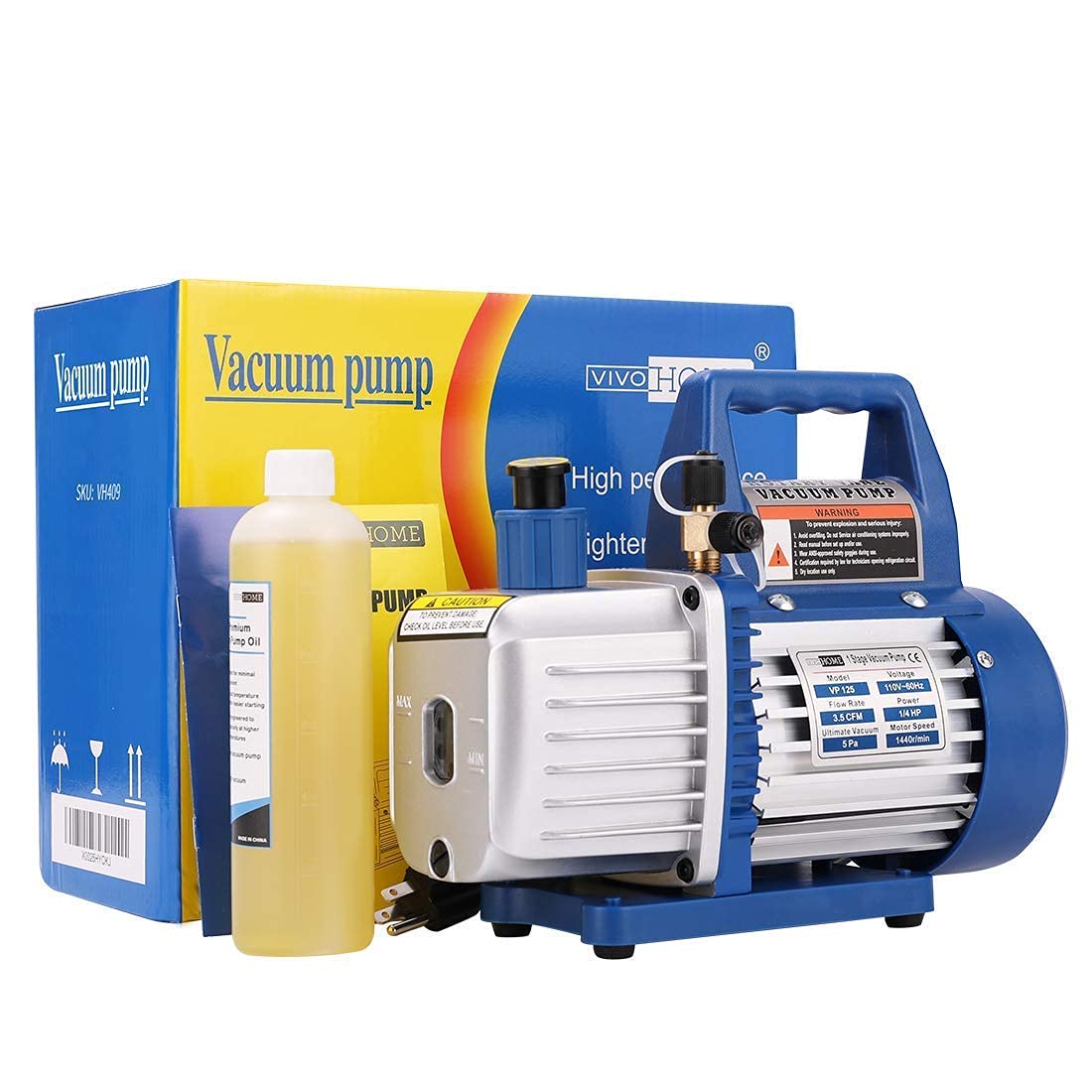 VIVOHOME 110V 1/4 HP 3.5 CFM Single Stage Rotary Vane Air Vacuum Pump with Oil Bottle and 110-120V AC 60Hz 3/4HP Single Cylinder Portable Refrigerant Recovery Machine Set