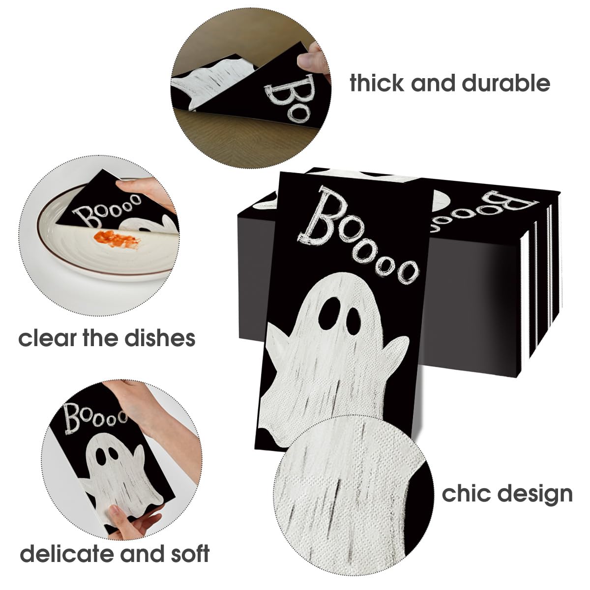 Horaldaily 100 Halloween Disposable Paper Decorative Guest Napkins, Boo Pumpkin Ghost Hand Towel for Party Lunch Dinner Kitchen Bathroom