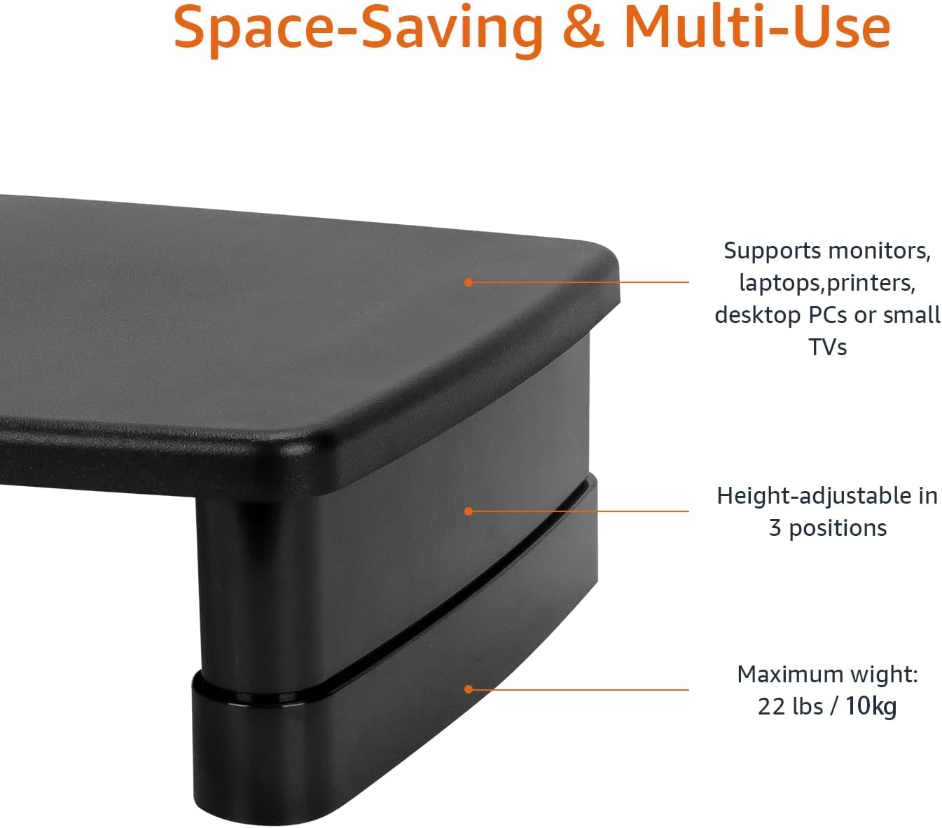 22lbs, Amazon Basics Height Adjustable Monitor Stand Riser with Storage Organizer, Multifunctional Desk Accessories
