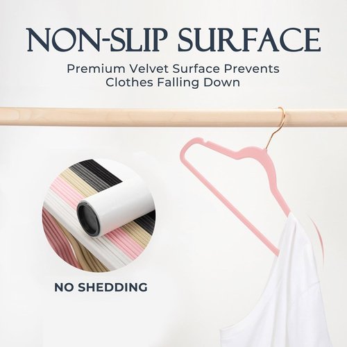 HOUSE DAY Pink Velvet Hangers - Premium Non-Slip Felt Clothes Hangers | 60 Pack, Space-Saving Design with 360° Swivel Rose Gold Hook