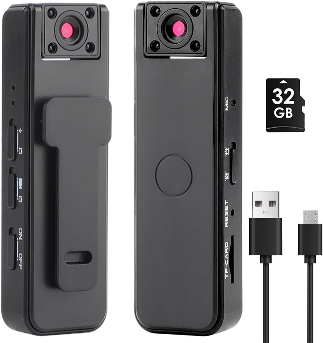 WAONIQ 32g 1080p 180 500mAh Body Cameras with Audio and Video Recording, HD Wearable Camera with Night Vision