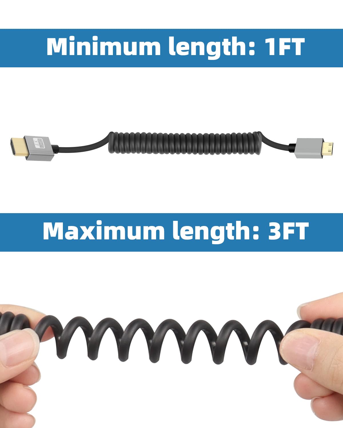 4K/60Hz 18Gbps 3D, 3D, GELRHONR Mini HDTV Coiled Cable, Thin Mini HDTV Cable Short Support for DSLR Camera Camcorder