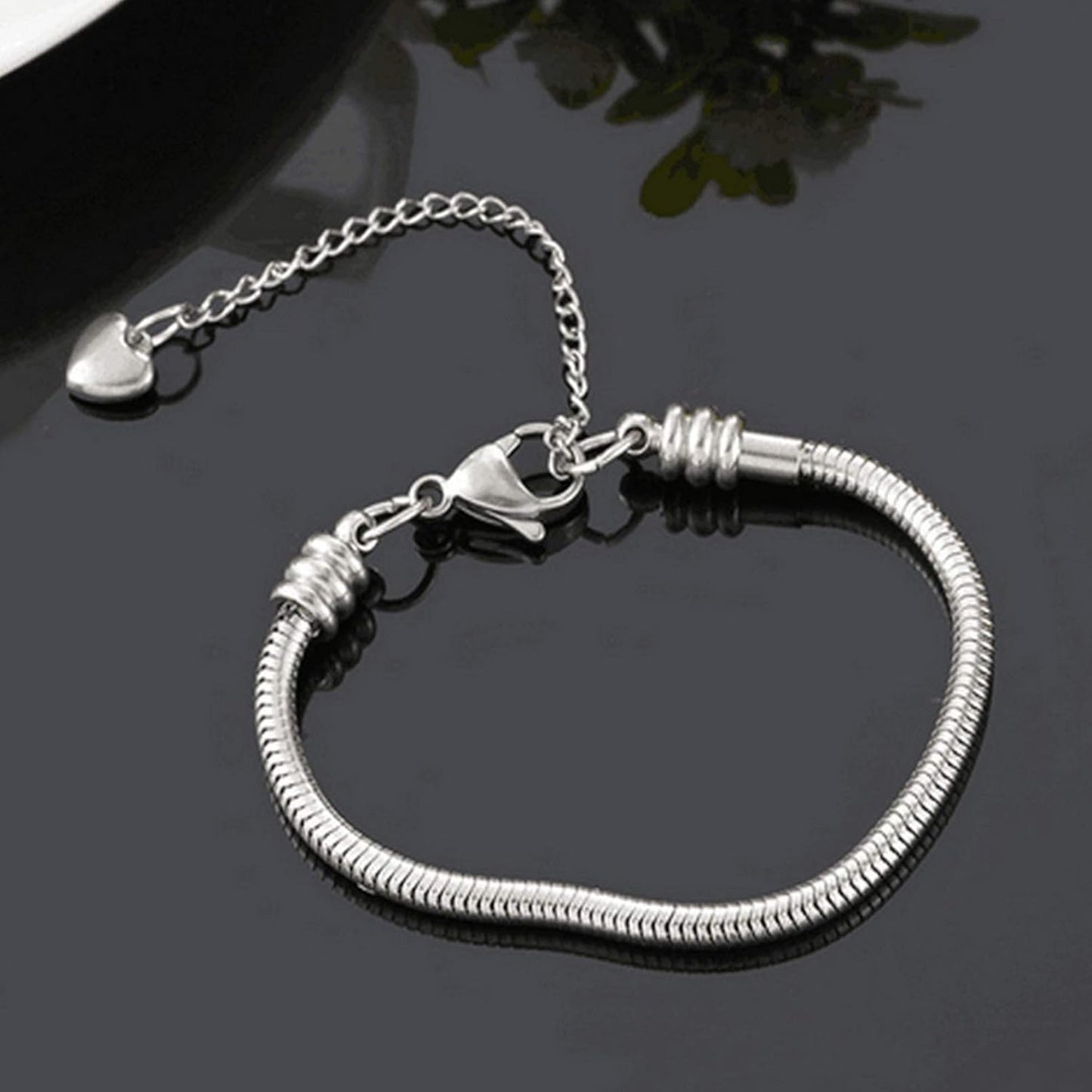 Regine Switzerland Snake Chain Charms Bracelet - Love Memorial Design, 6 Inch Stainless Steel