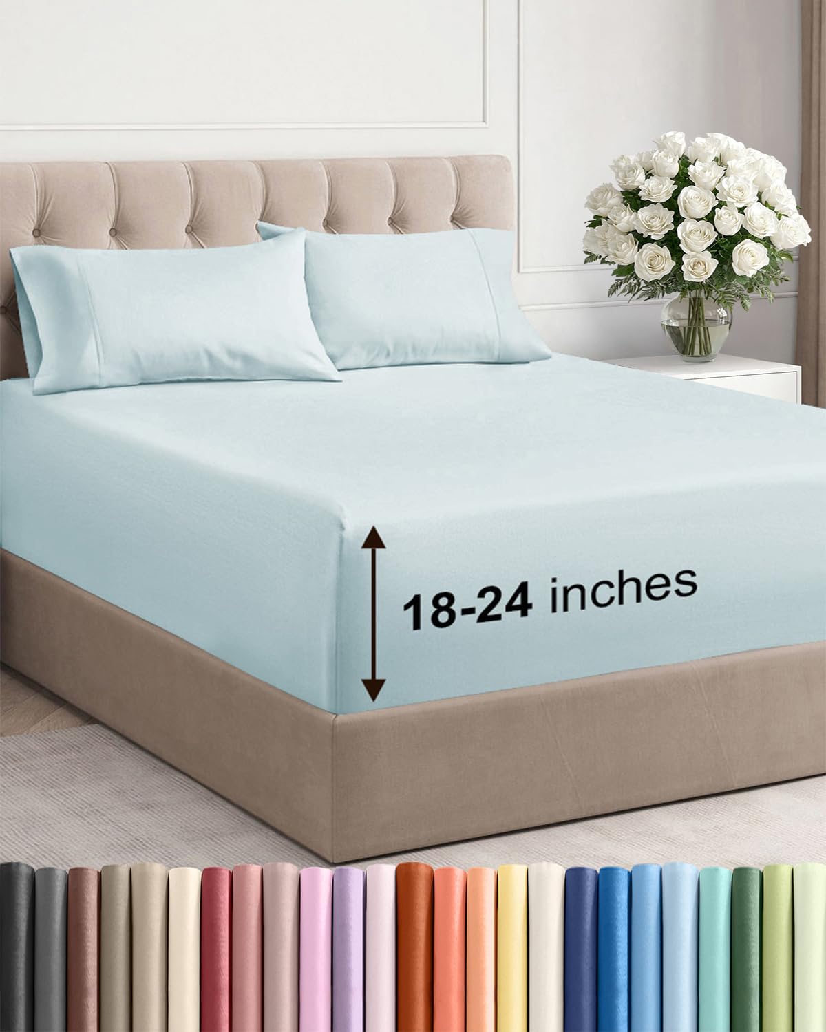 Skiennix Extra Deep Twin Sheet Set - 4-Piece Breathable Cooling Bedding - Soft, Wrinkle-Free Ice Blue