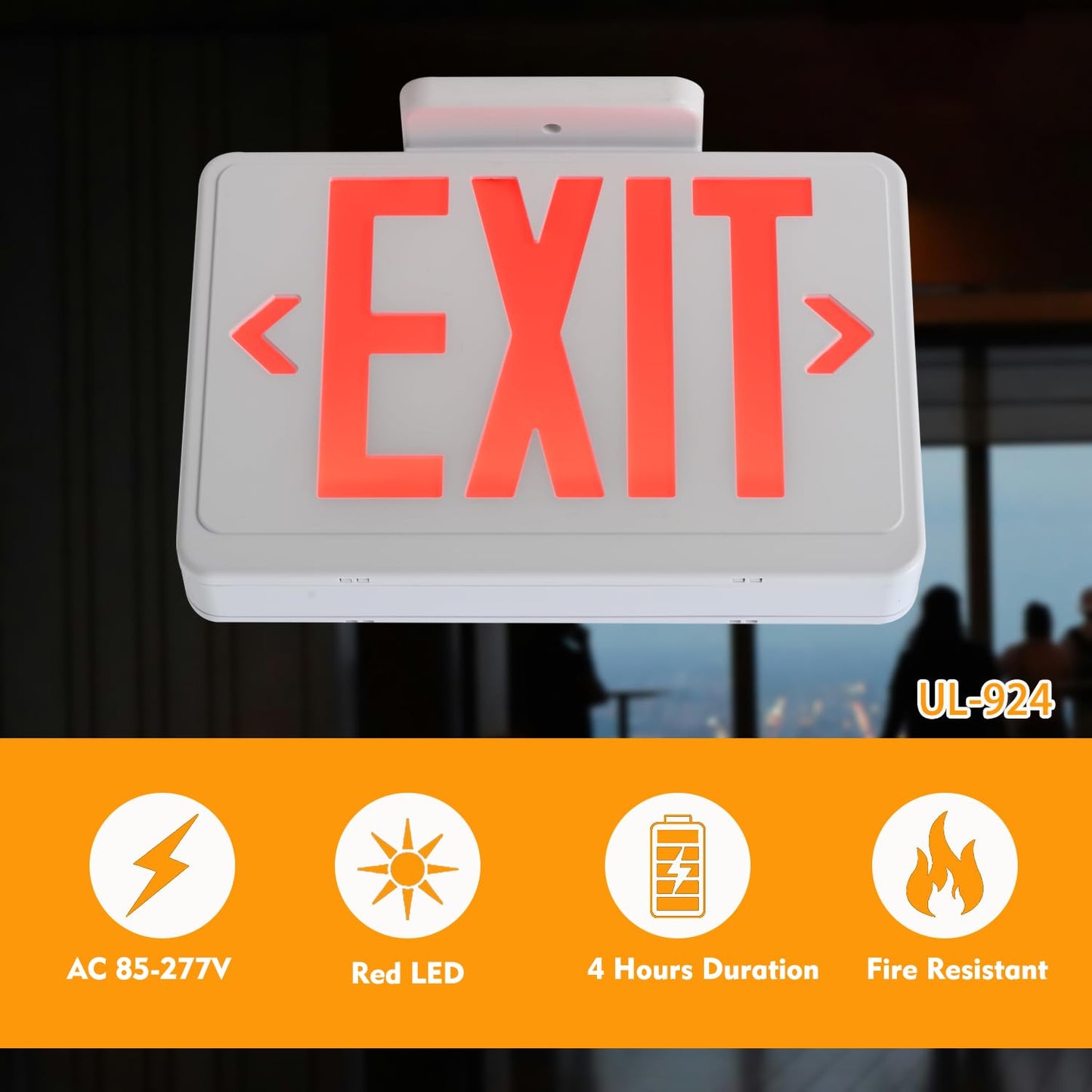 Apmeetlux Red LED Exit Sign,4Hours Plug in Cord Emergency Exit Light with Battery Backup for Business,Commerical Emergency Lighting Double Face UL 924 AC85-277V