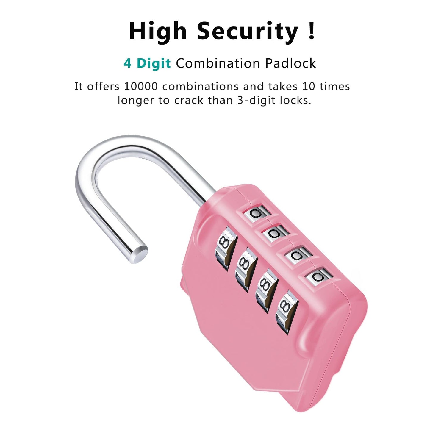ZHEGE Combination Lock, 4 Digit Combination Padlock Outdoor, School Lock, Gym Locks (Pink)