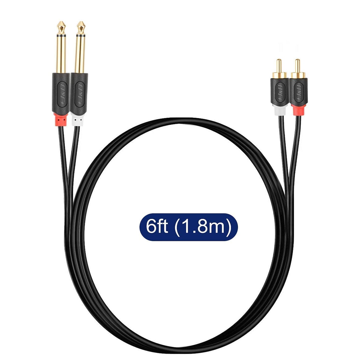 1/4 inch 2 6.35 mm 2 6 J&D Dual TS to Dual RCA Stereo Audio Interconnect Cable, Gold Plated Audiowave Series x Male TS