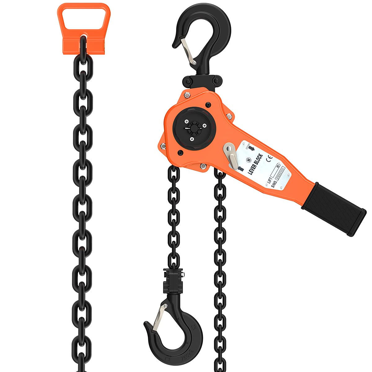 Amarite Lever Chain Hoist, 1.5 Ton / 3300 lbs Capacity, 10ft G80 Chain, Manual Ratchet Hoist for Lifting, Pulling and Binding Heavy Loads
