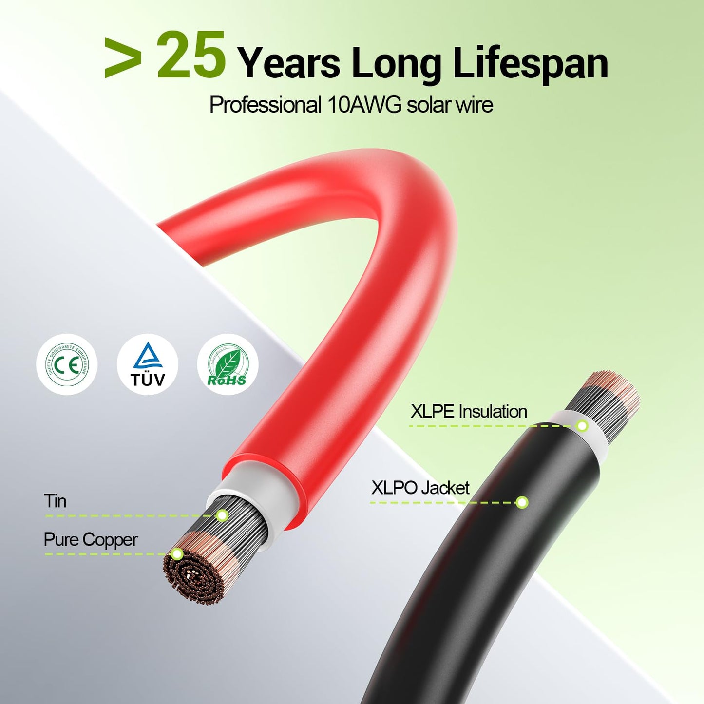 Aimou 100FT 10AWG Solar Extension Cable, 10 Gauge Solar Panel Wire with Waterpproof Female and Male Connectors for Outdoor RV, Off-Grid Photovoltaic Systems(Black+Red)