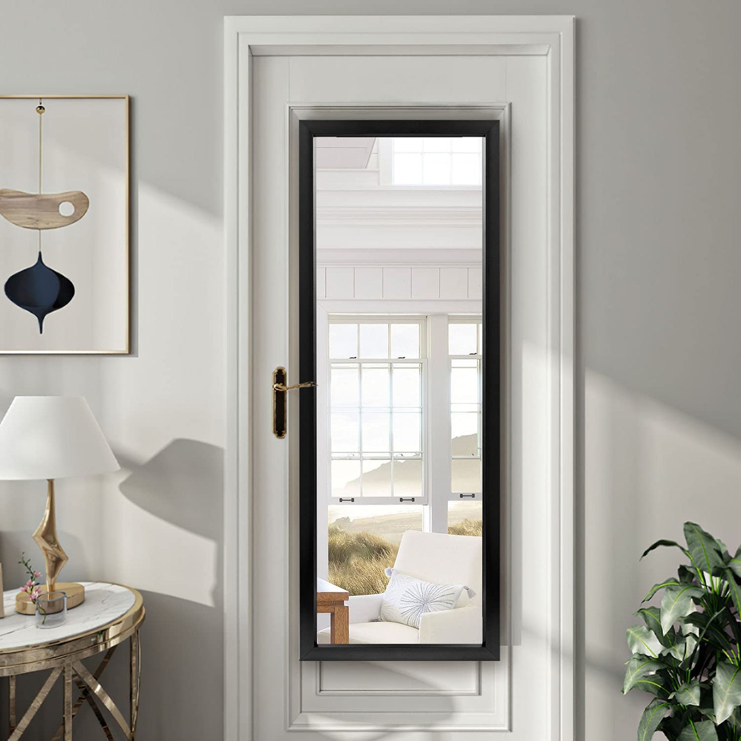 Natsukage Wall Mirror Full Length Mirror Wall Mounted Mirror Full Body Mirror Dressing Mirror for Bathroom/Bedroom/Living Room Polymer Thin Frame No Stand (Black, 43'' x 16'') JJ01002AAF-N-USAM022