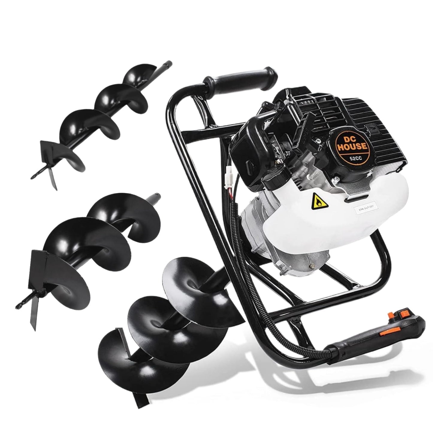 DC HOUSE 52cc 1800W Gas Powered Earth Auger EPA Certified Post Hole Digger, with 2 Drill Bits 6" 10", Mixing Ratio 30:1, for Fence, Farmland and Garden