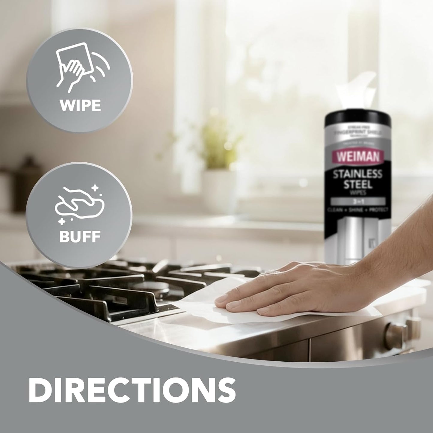 Weiman Stainless Steel Cleaner Wipes - Anti-Fingerprint, 30 Count for Grease & Streak Removal