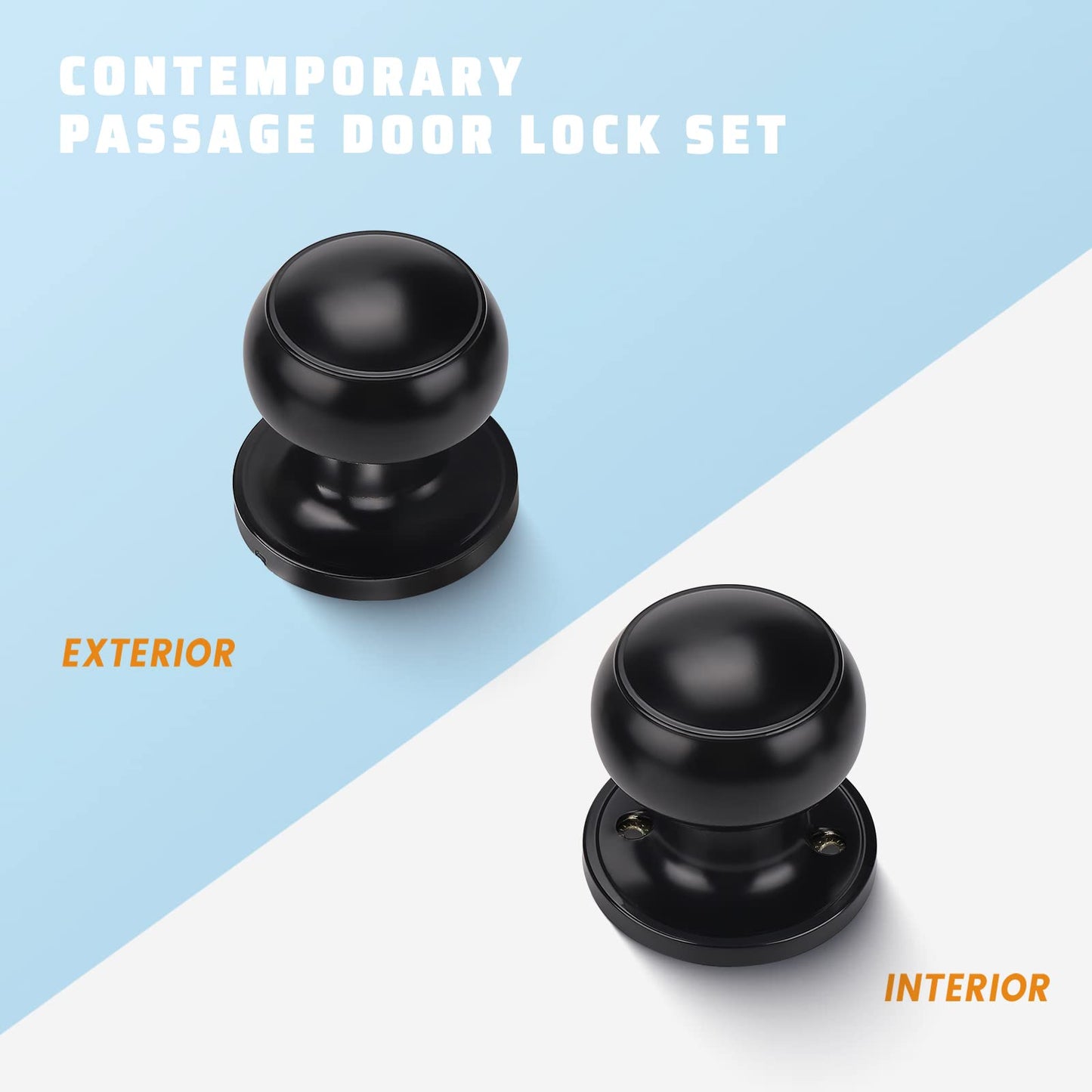 KNOBWELL 6 Pack Matte Black Door Knob - Round Interior Door Handles for Hallway & Closet, Non-Locking Passage Door Knobs with Durable Lockset, Easy Install