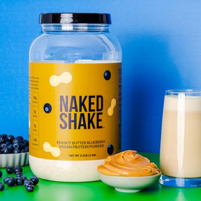 Naked Shake - Peanut Butter Blueberry Protein Powder, Plant Based Protein with Mct Oil, Gluten-Free, Soy-Free, No Gmos Or Artificial Sweeteners - 30 Servings