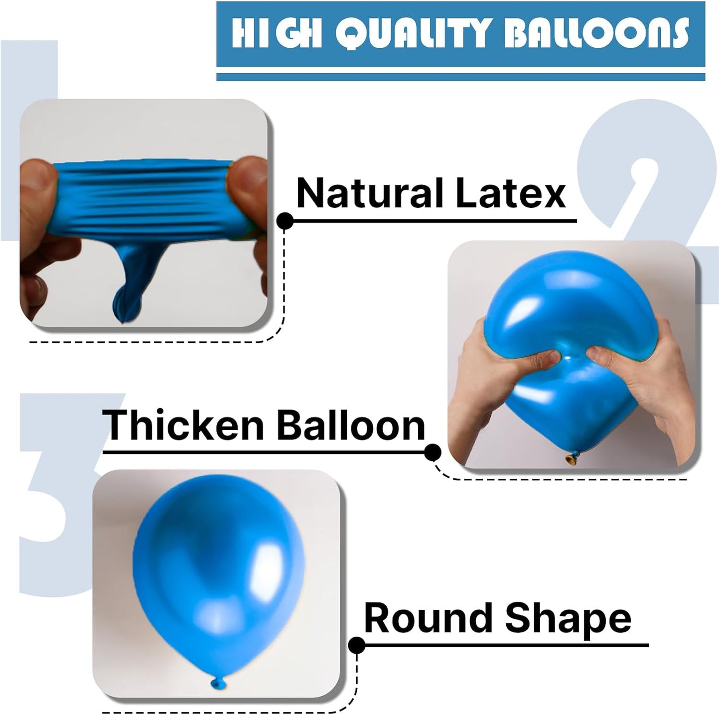 PartyWoo Metallic Blue Balloons - 140pcs Chrome Latex Balloons in 5-18 Inch Sizes for Celebrations