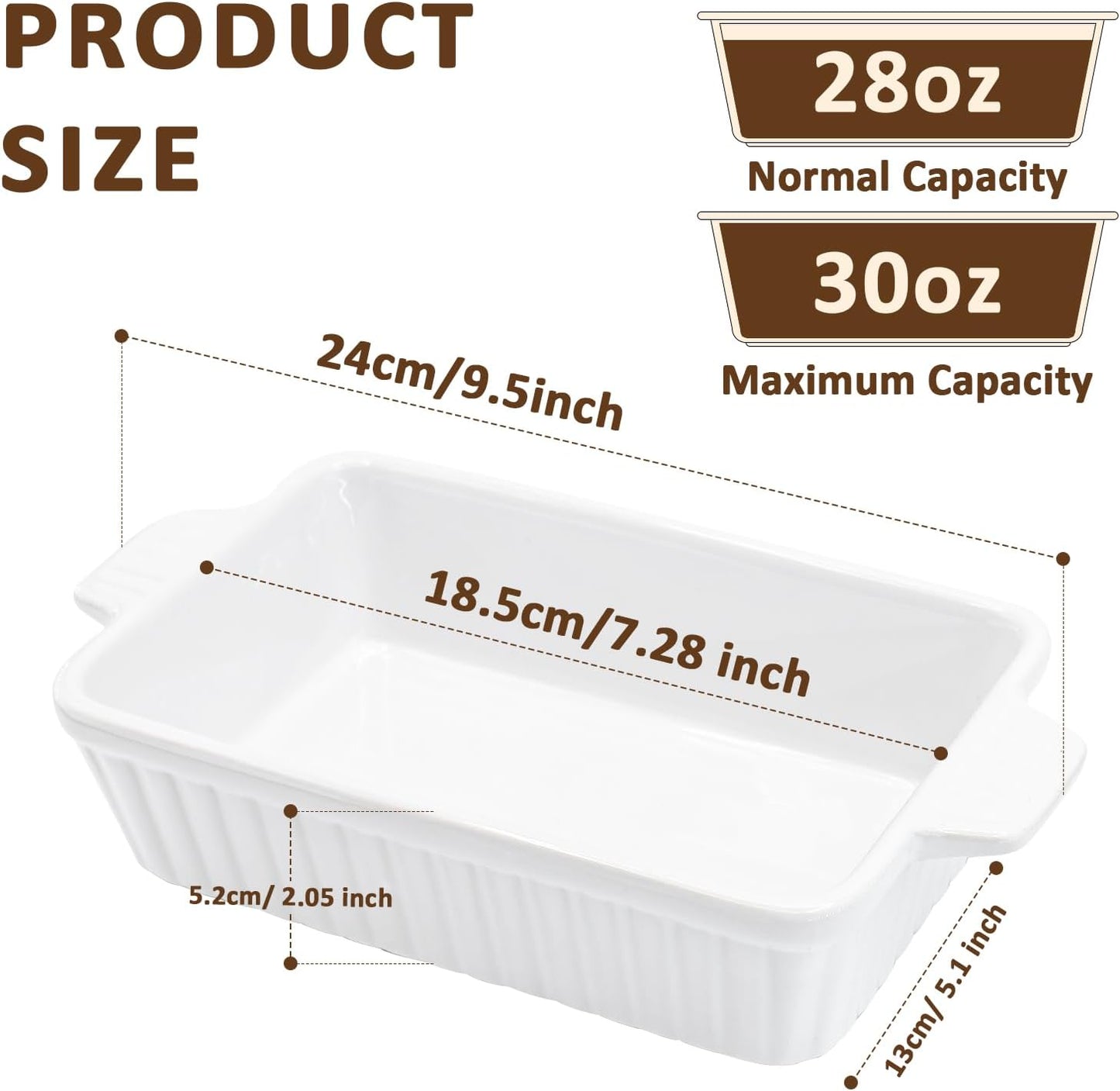 Skiennix 30 Oz Small Baking Dish - Durable Ceramic Casserole Dish with Double Handles | 7x4.5 Inch, White