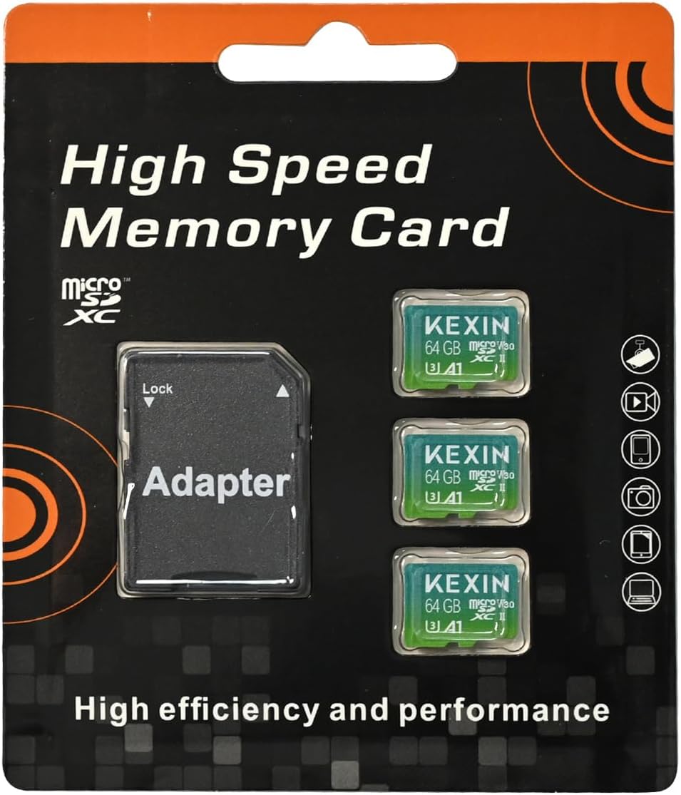 KEXIN 64GB 3 Pack 85MB/s 4K, V30, A1, C10, 4K Tablet,64 Micro SD Card with Adapter - Up to UHD High Speed microSDXC