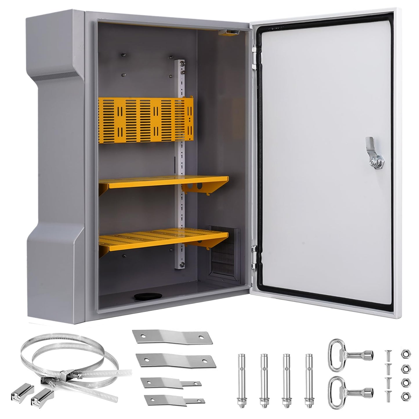 JUEDIFX Outdoor Waterproof Electrical Junction Box Large Weatherproof IP65 Metal Enclosure with Vented Holes Switch Router Project Box with Knob-Lock Mounting Panel (16.1"x13.8"x7.1")