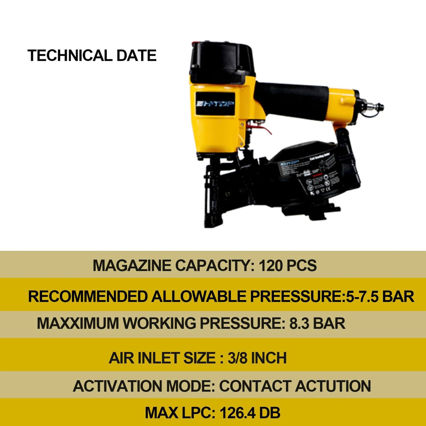 BHTOP CN45N Roofing Nailer, 15 Degree Roofing Nail Gun & 3600 Count Coil Roofing Nails 3/4 Inch x .120-Inch