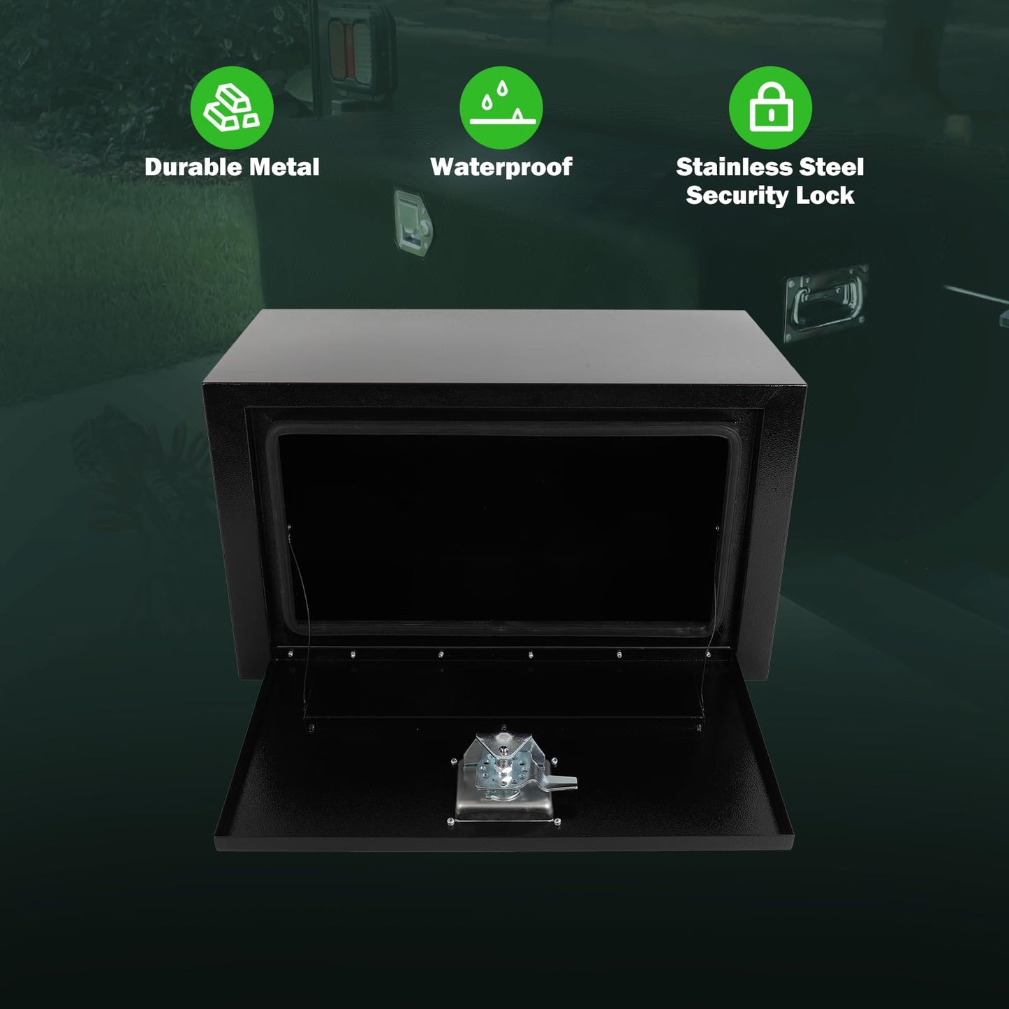 SCITOO 24" Iron Truck Bed Tool Box,Heavy Duty Crossover Storage for Most Full Size Pickups,Lockable Weatherproof Chest,Fits 24"WX14"DX14"H Truck Beds,Easy Access to Load and Unload