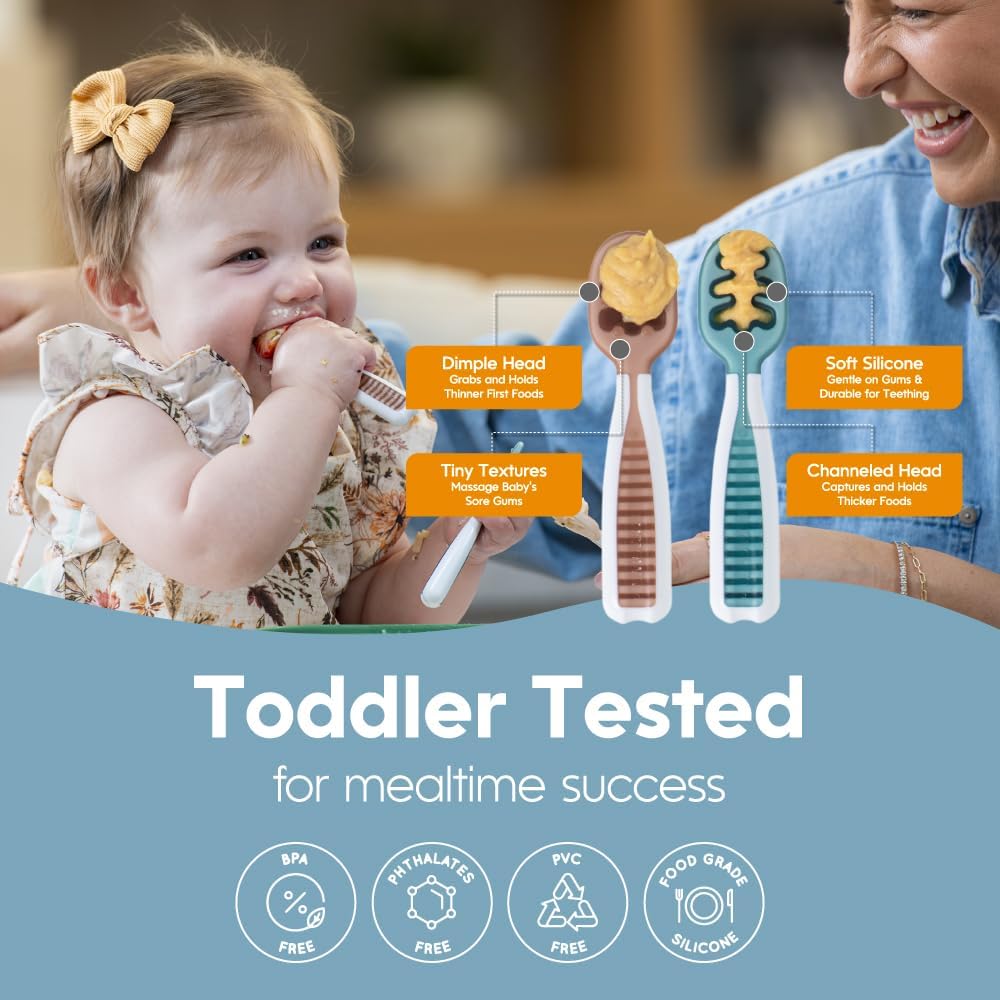 NumNum Baby Spoons Set - Silicone Pre-Spoon GOOtensils for Self-Feeding & Teething | 6-Pack, BPA-Free, Ages 6+ Months