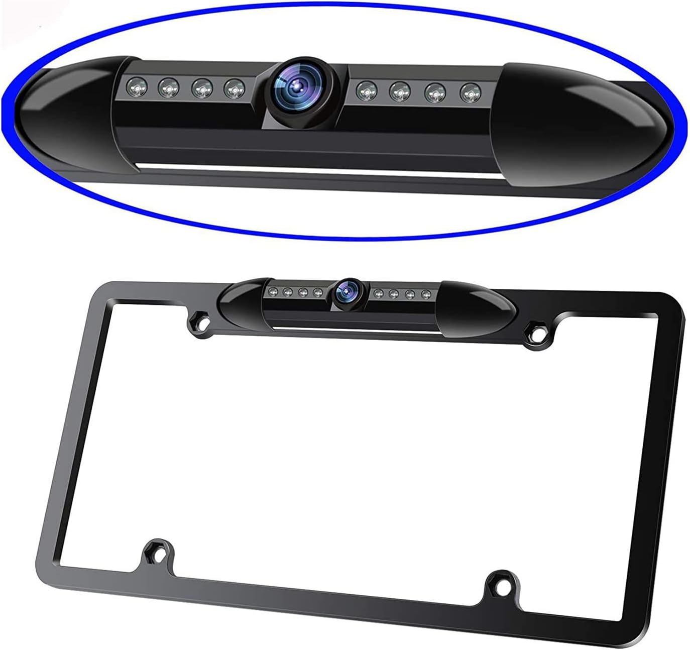 AOCISKA 8 170 License Plate Frame Backup Camera, Rear View Camera with LED, Viewing Angle Night Vision Car