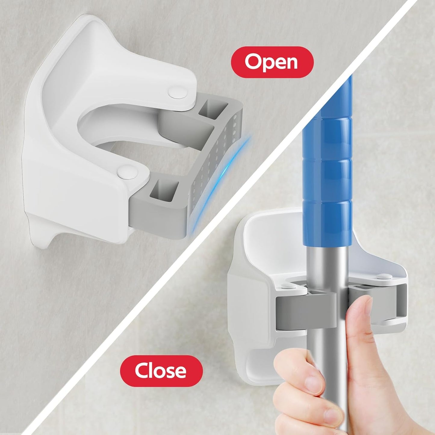 Reliahom Broom Holder Wall Mount - No Drilling, Self-Adhesive Mop Grippers | 3 Pack, White Garage Organizer