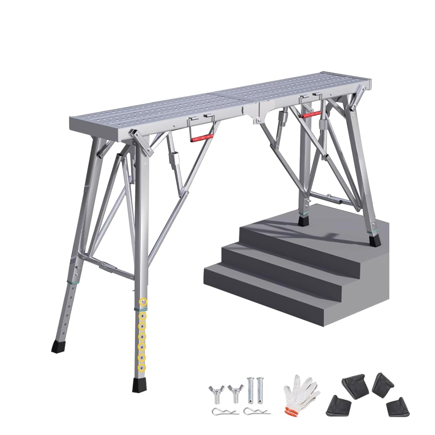 HIYOUGO Scaffolding Platform Adjustable Height, Folding Work Platform, Aluminum Portable Scaffolding Ladder, Non-Slip Portable Work Bench 660lbs Capacity for Drywall, Cleaning RV, 140 × 25cm
