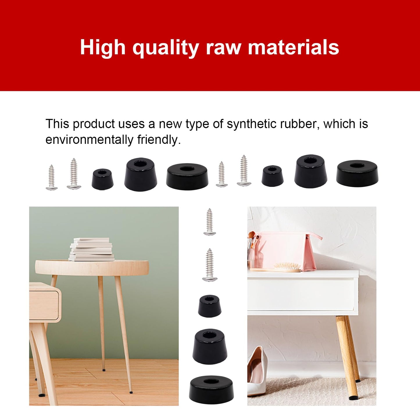 smseace 160PCS(3 Sizes) Black Rubber Feet for Cutting Board, Built-in Stainless Steel Washer and Screws, Soft, Non-Slip, Small Rubber Bumper Feet for Furniture Electronics, Tables, Sofas Etc