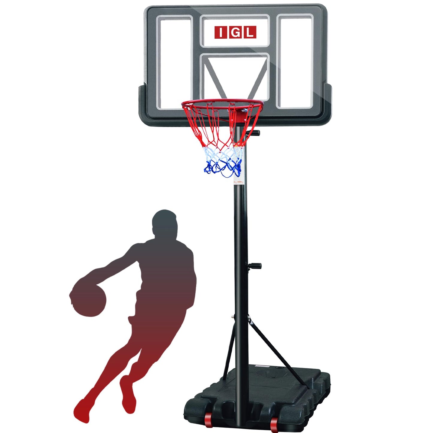 IGL Portable Basketball Hoop, 5.6-10FT Adjustable Basketball Goal System, 44 Inch Outdoor Basketball Hoop & Goals for Kids, Youth, and Adults in The Backyard, Driveway with PC Backboard (Black)