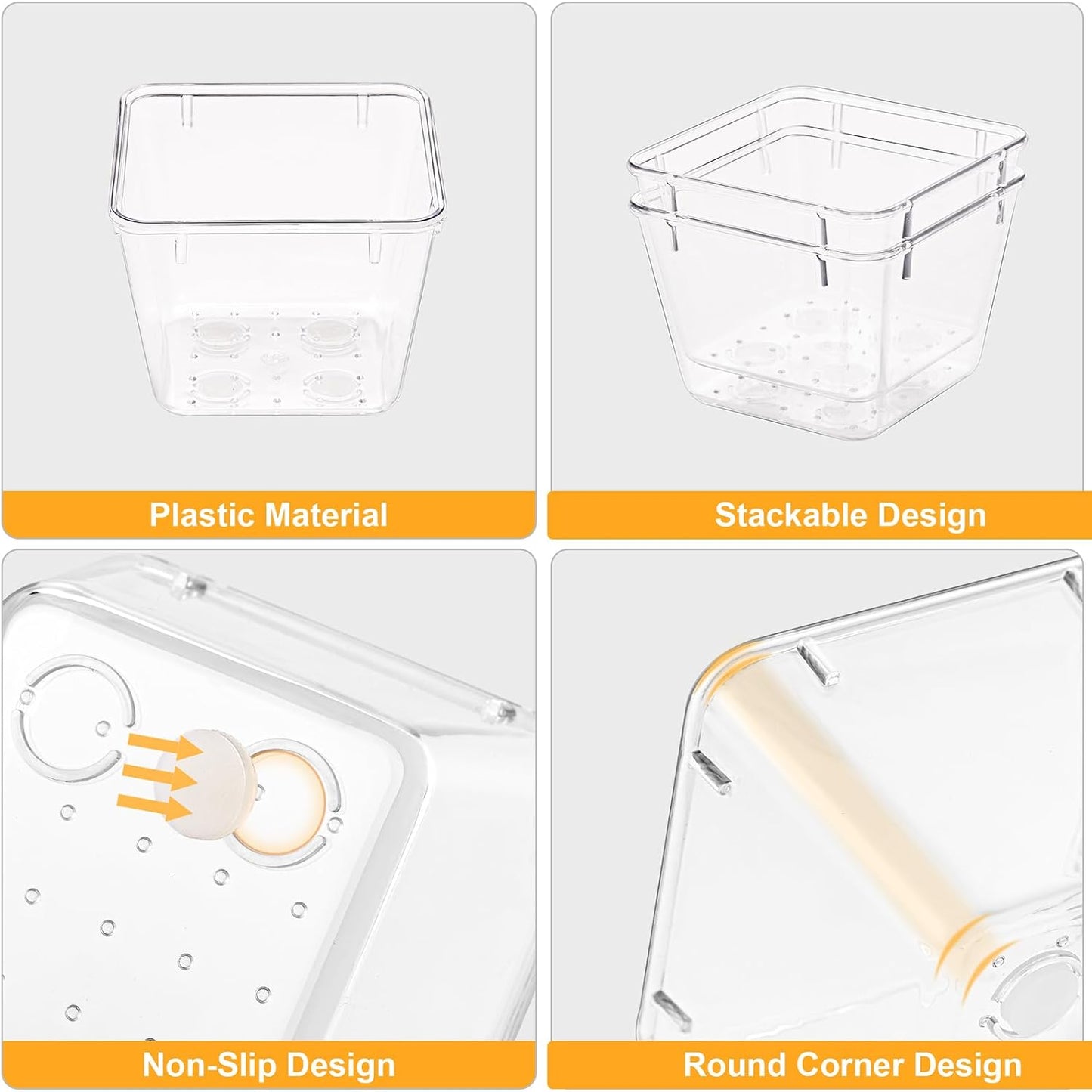 SMARTAKE 13-Piece Drawer Organizers - Non-Slip Silicone Pads | Versatile Storage Trays for Makeup, Jewelry & Utensils - Clear