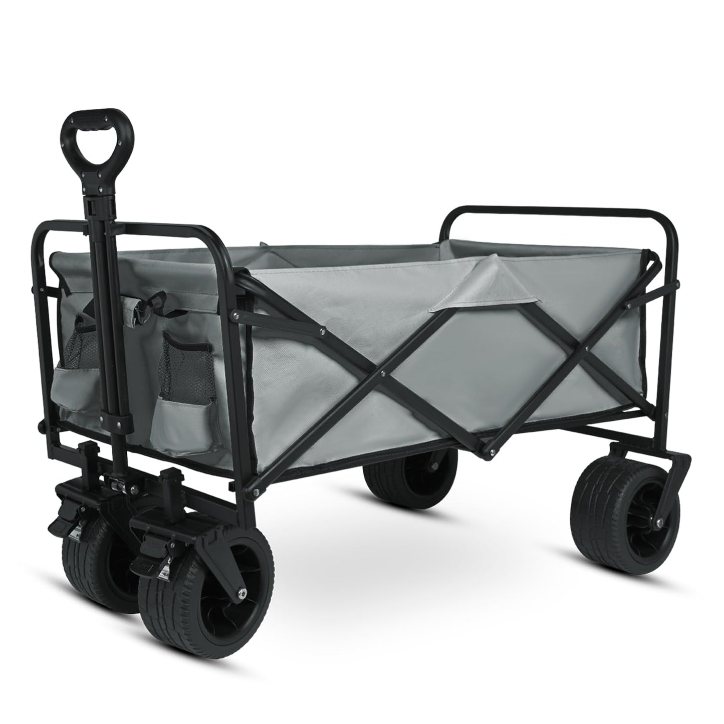 Yesker Foldable Wagon - 300lbs Collapsible Garden Carts with All Terrain Wheels for Outdoor Camping Sports Shopping Gardening - Heavy Duty Portable Utility Trolley (Gray)
