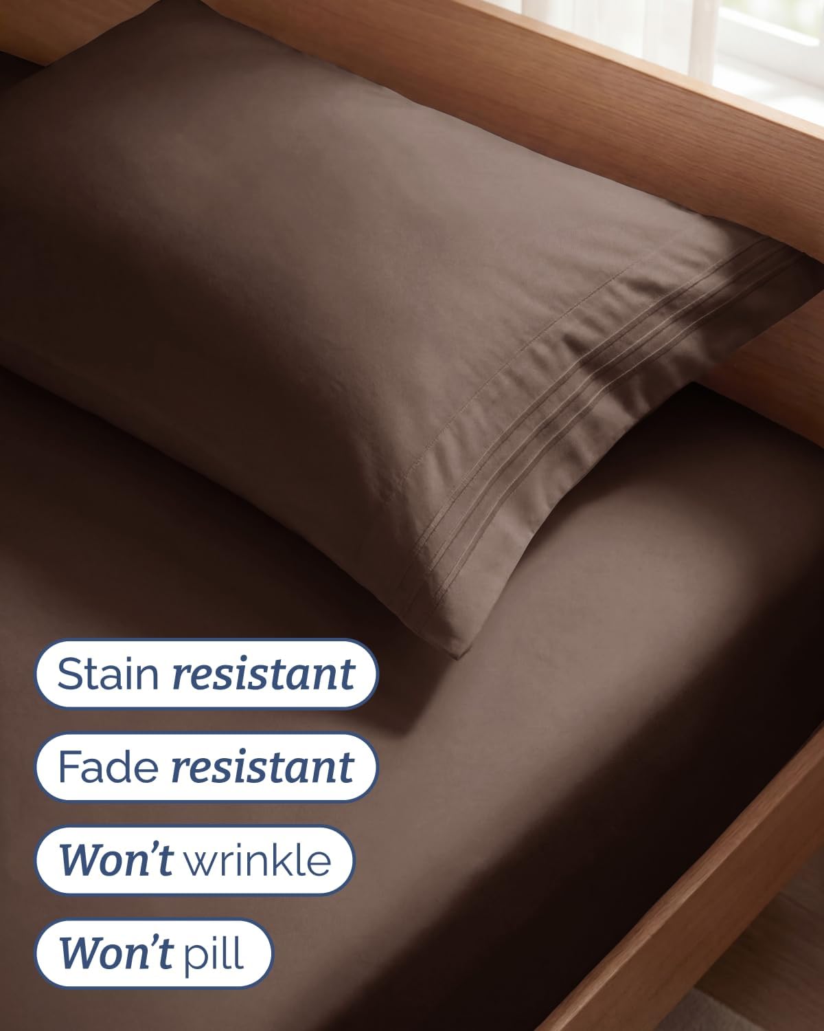 Skiennix Twin Size 3-Piece Sheet Set - Ultra-Soft, Breathable & Cooling Bedding - Deep Pockets, Oeko-Tex Certified - Brown