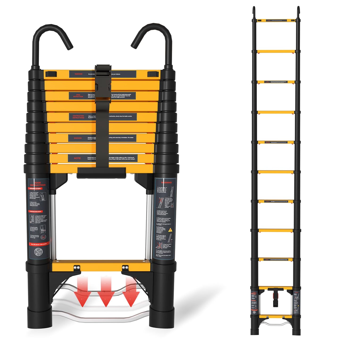 AOPENG Telescoping Ladder,10.5FT Quick Folding Aluminum Extension Ladder for RV/Home/Outdoor, 330lbs Max Load