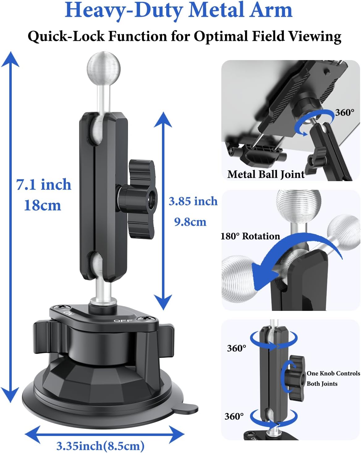WISHCODE 66LBS 13 12.9, 6-15.6" Metal Tablet Mount for Boat, [Ultra-Deep Clamp] Vacuum Suction Cup, Boat Accessories