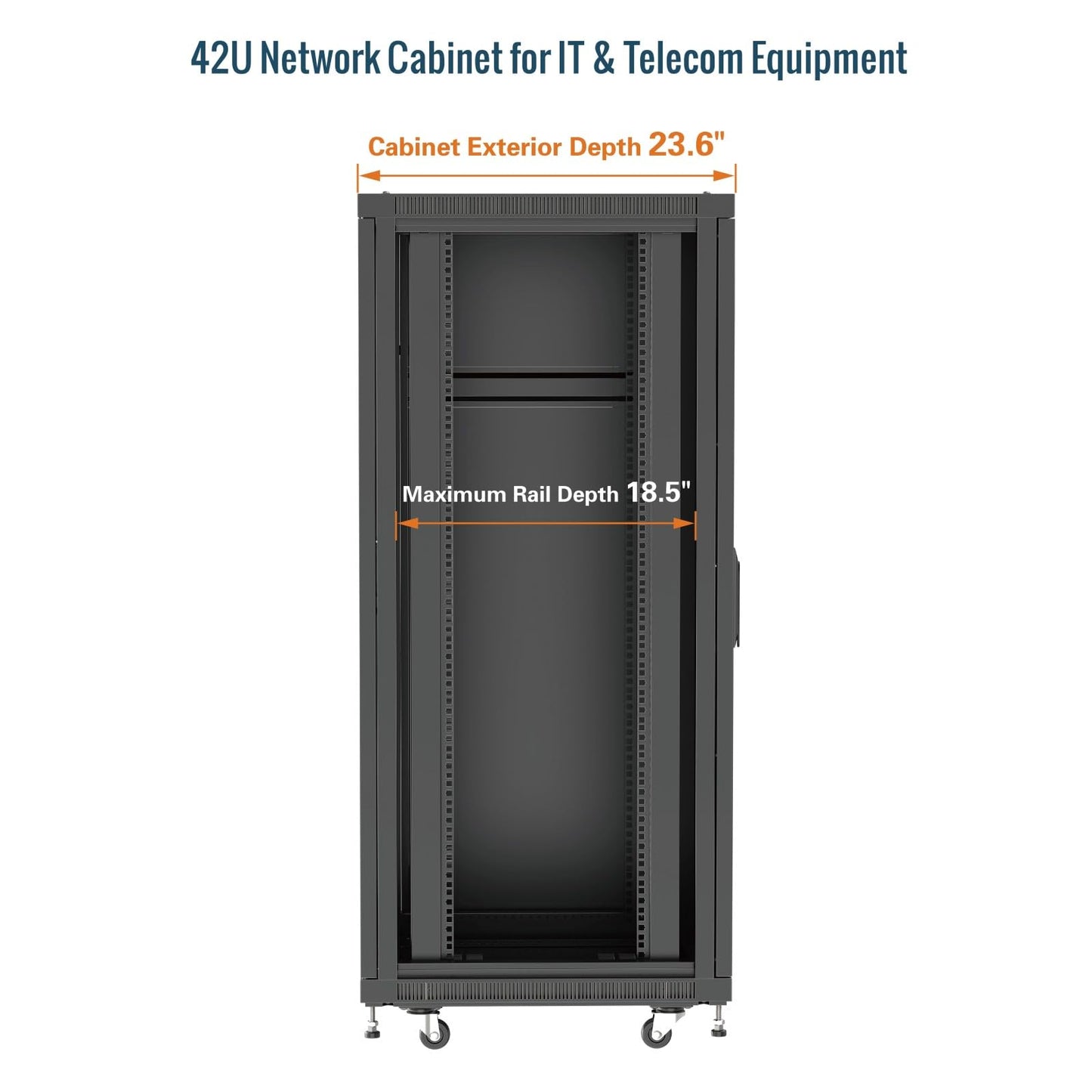 Tecmojo 42U Server Rack Network Cabinet 23.6" D x 23.6" W, Locking Data Cabinet Enclosure for 19" Server, Networking, AV & IT Equipment, Mesh Door, Black