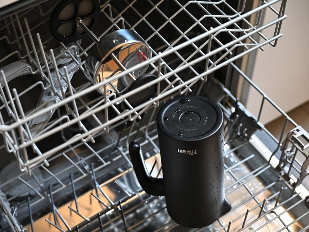 Tiken French Press Coffee Maker Stainless Steel Double-wall Vacuum Insulated Coffee Press Dishwasher Safe, 34Oz Black