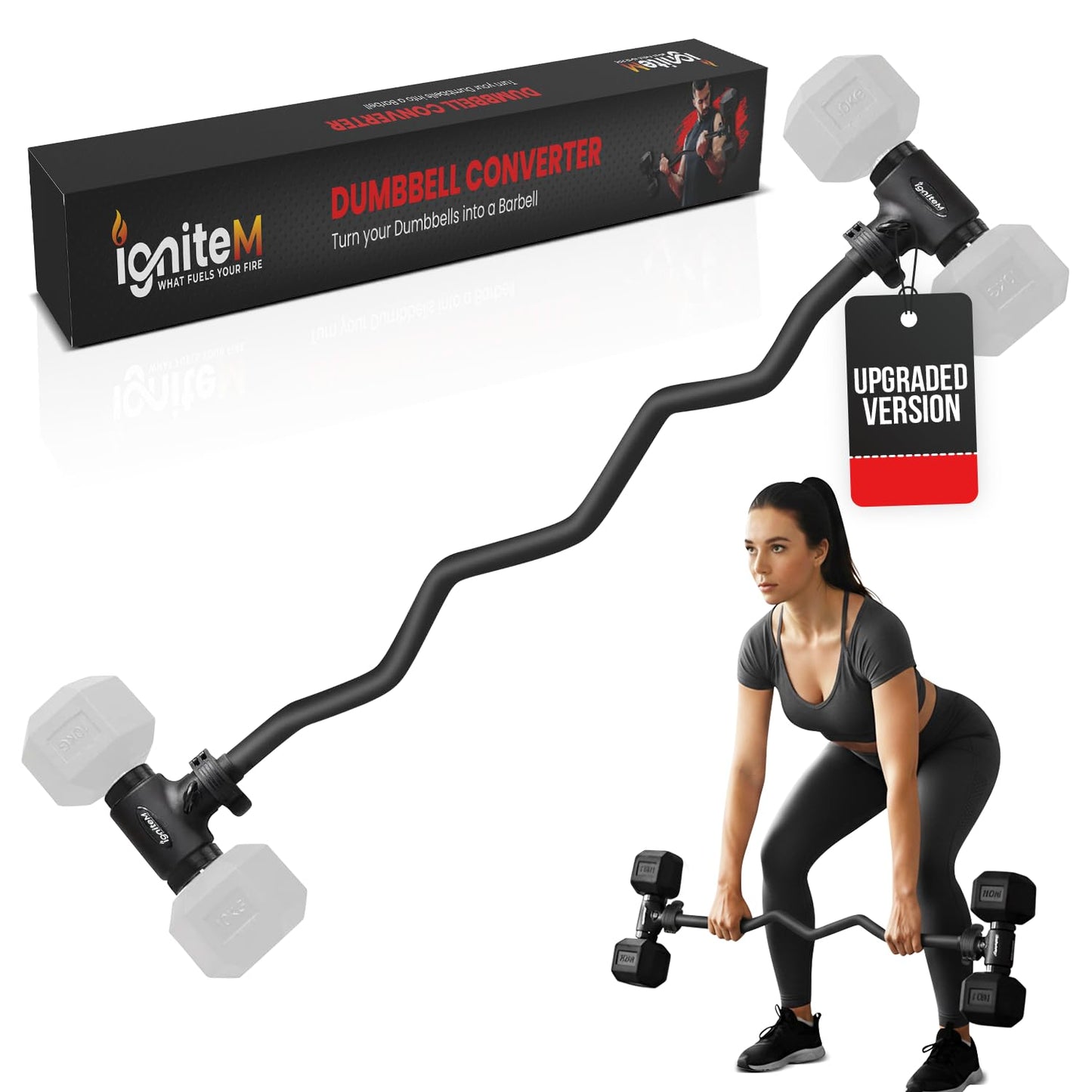 Dumbbell Barbell Converter Bar - Adjustable Dumbbell to Barbell Connector - Heavy Duty Steel Dumbbell Extension Bar with Secure Locking System - Non Slip Grip Handles - Home Gym Strength Training, 200 lb Capacity