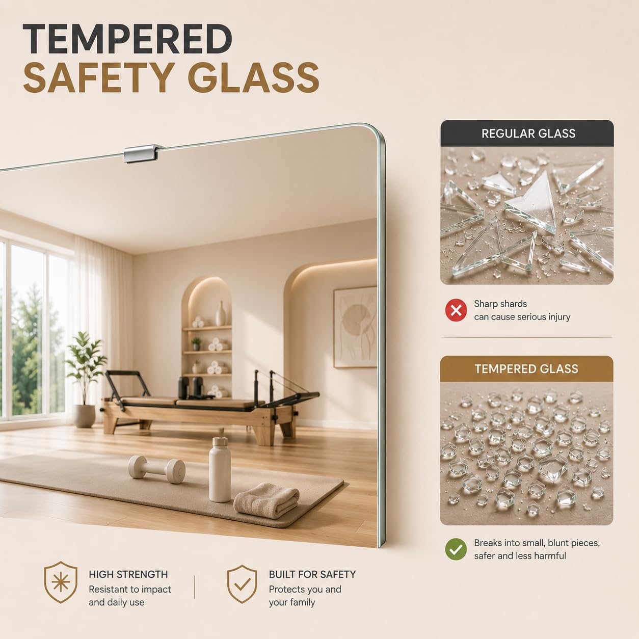 Murrey Home Gym Mirror 2PCSx63x24inch, Easy Install Wall Mounted Large Frameless, Workout Mirror for Home Gym Fitness Yoga Dancing Garage, Shatterproof Full Length Glass Mirror