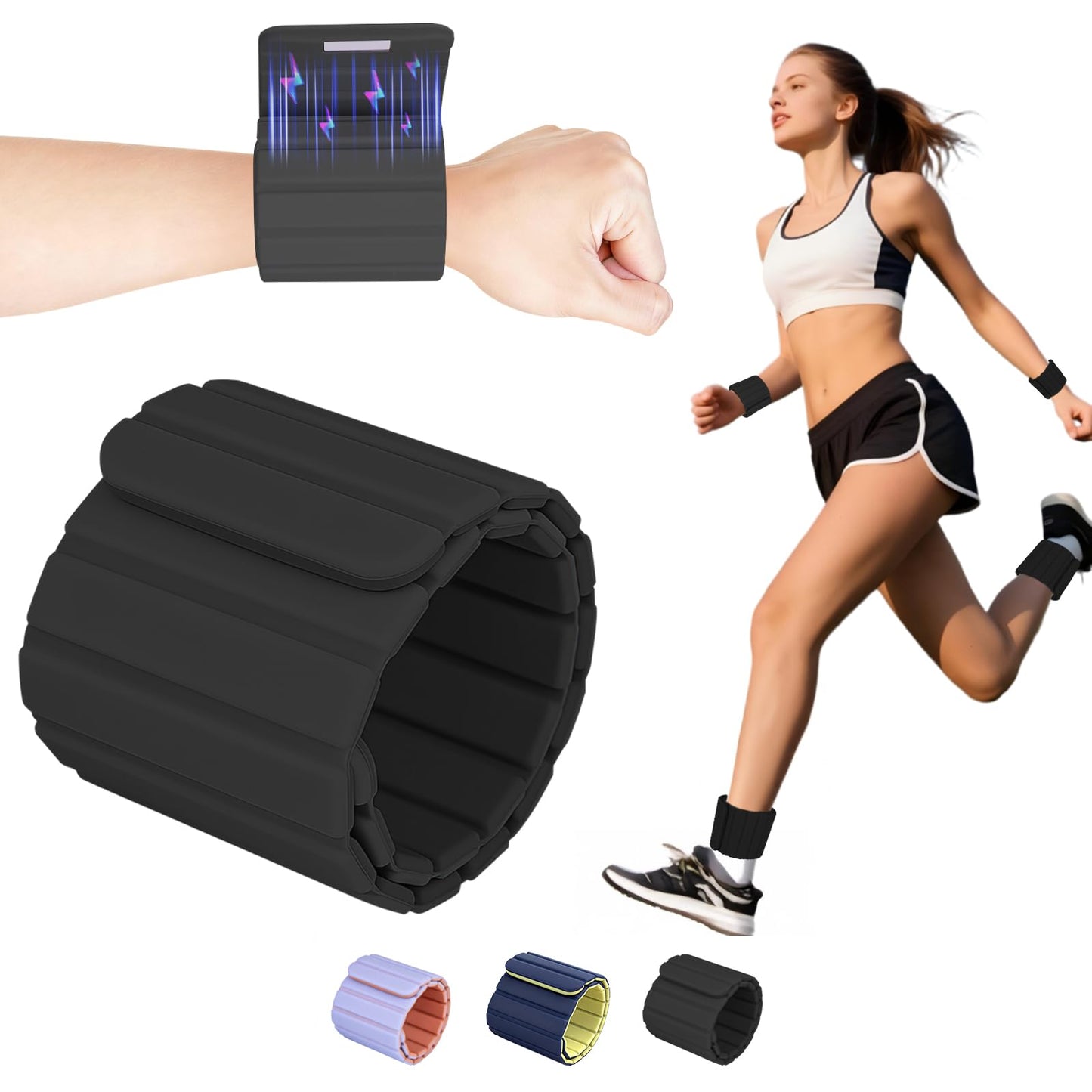 Magnetic Wrist Ankle Weights – Adjustable Ankle and Wrist Weights for Women & Men – 2 Pack (1LB Each) Stackable Magnetic Silicone Arm Bands Non-Slip, Waterproof, Easy Wear – Ideal for Pilates, Yoga, Running & Walking（Black ）