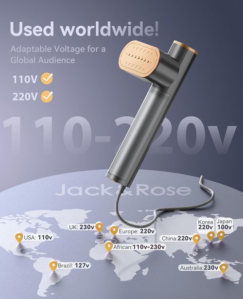 Jack & Rose Travel Steamer - 2-in-1 Portable Iron & Steamer | Fast 15s Heat-Up, Global Use, Compact Size