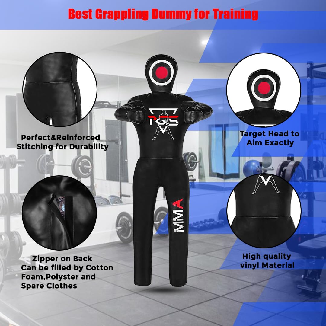 PGS Grappling Dummy – Unfilled Wrestling, BJJ, MMA, Judo & Karate Training Partner – Durable Vinyl Punching Bag for Martial Arts Practice - UNFILLED (6FT - 70")