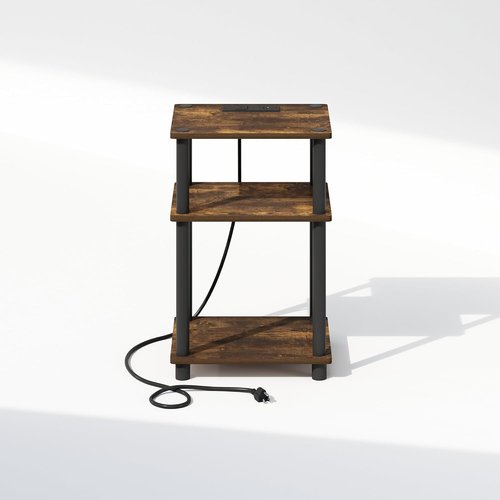 Furinno Night Stand - 3-Tier Turn-N-Tube Bedside Table with USB & Type-C Charging Ports | Amber Pine