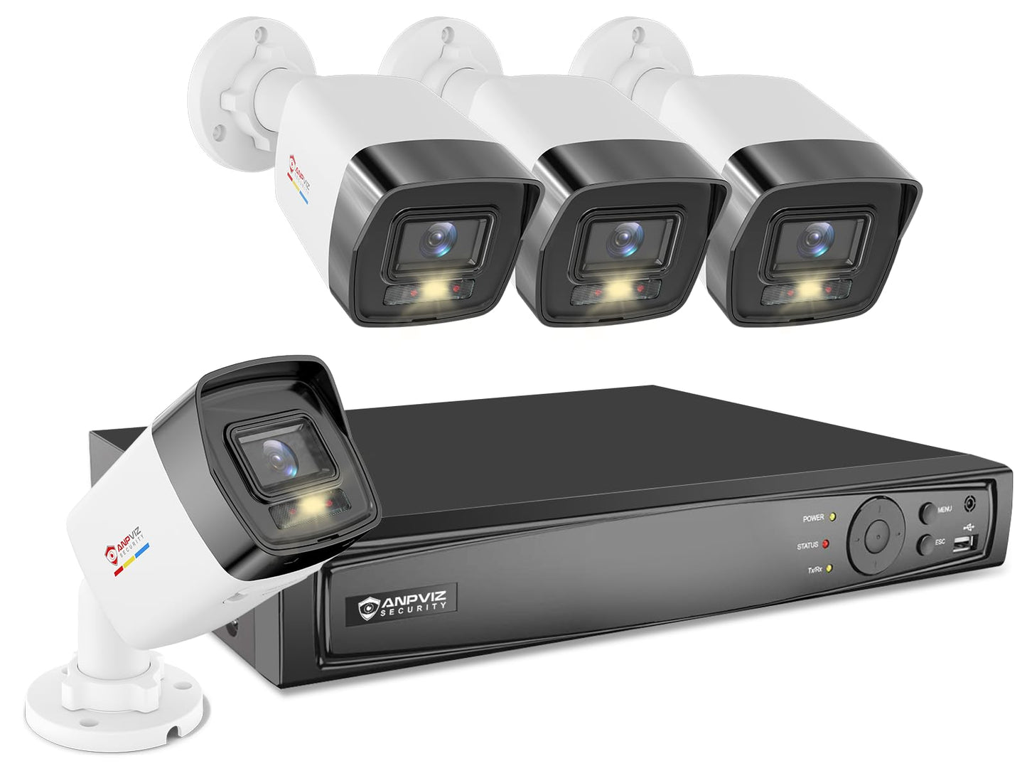 Anpviz 4K Security Camera System, 12MP 8CH PoE NVR Without HDD or Cable, 4X 127° Wide Angle Metal Bullet H.265+ 8MP POE IP Cameras, Smart Color Night Vision, Human Vehicle Detection, 120dB WDR, IP67
