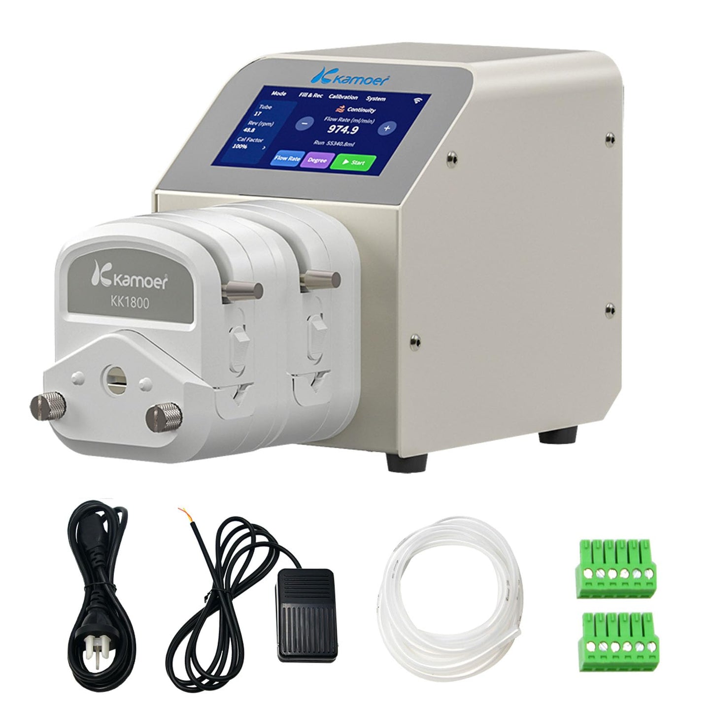 Kamoer UIP V2 Intelligent 0.1~1500ml/min high Flow peristaltic Pump with high-Precision Closed-Loop Stepper Motor 100V~240VAC dosing Pump Foot Switch (Double Head)